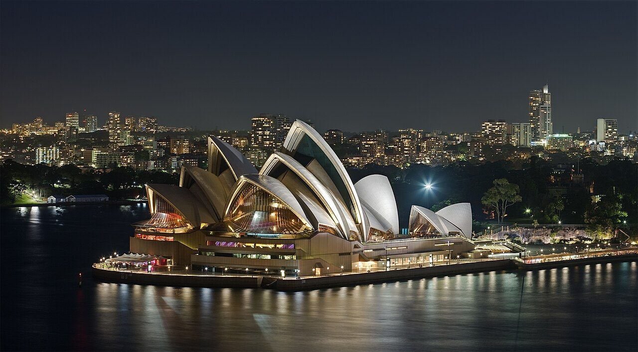 A exposure blended photo of the Sydney Opera House, as viewed from the Sydney Harbour Bridge. Taken by myself with a Can