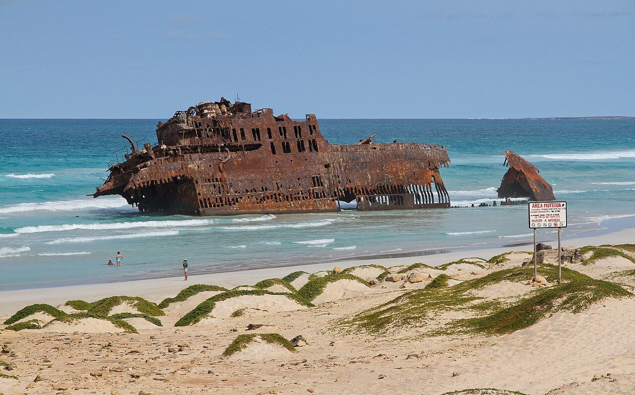 The ship wreck of Cabo de Santa Maria in Boa Vista, Cape Verde in 2010 December. The name of the ship is Cabo Santa Mari