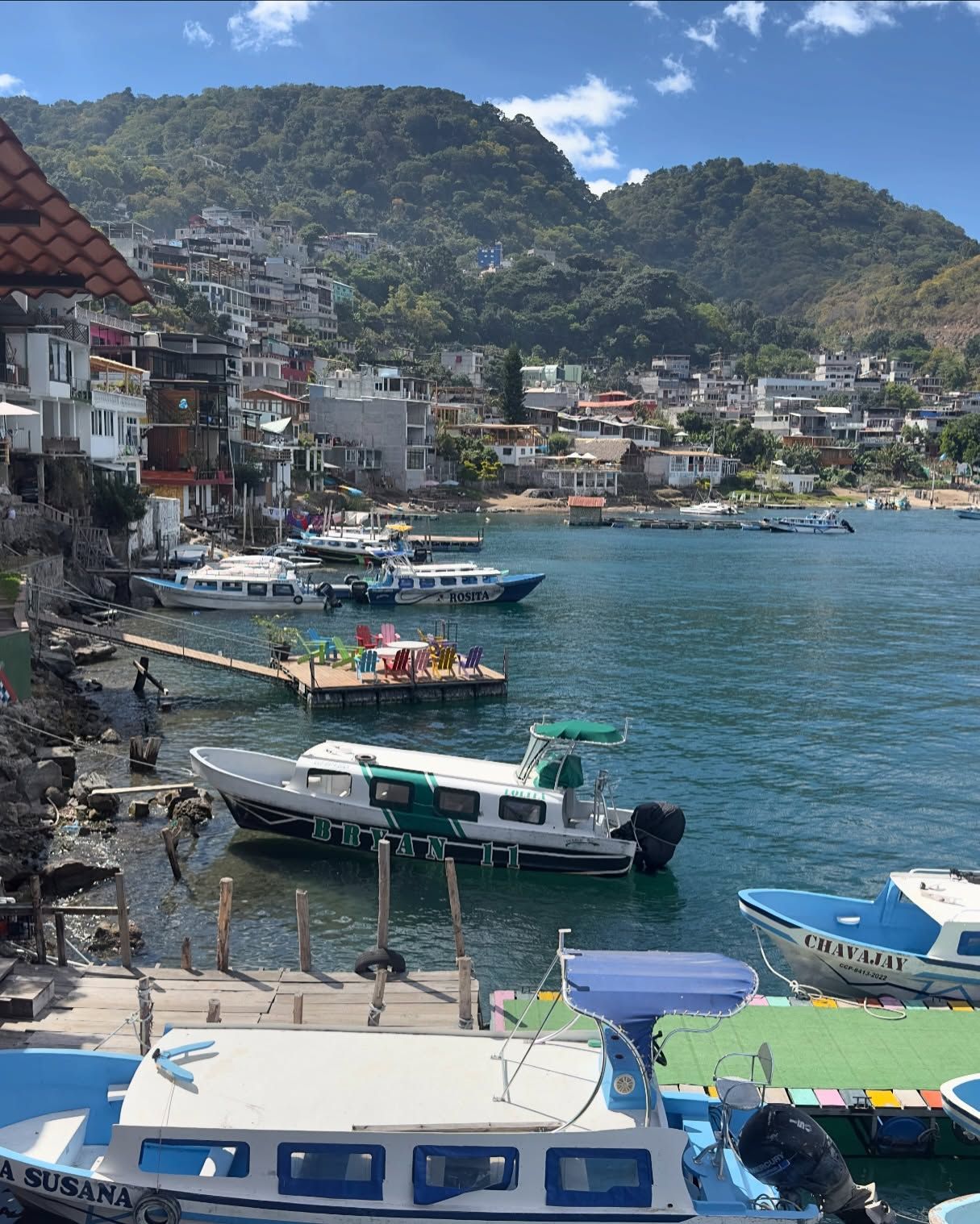 Boats on Lake Atitlán, photographed by Si and Beth