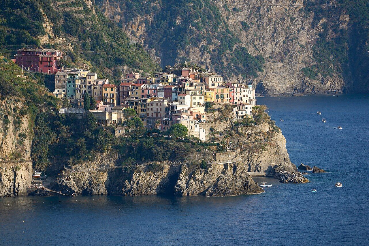 Manarola viewed from Corniglia, Cinque Terre, Liguria, Italy