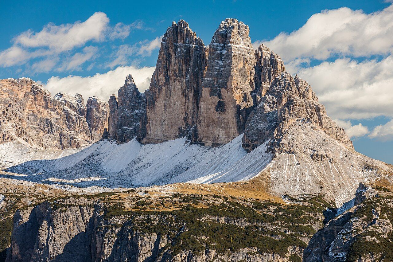Tre Cime di Lavaredo as seen from Monte Specie, Val Pusteria, Trentino-Alto Adige, Italy in 2025 October.