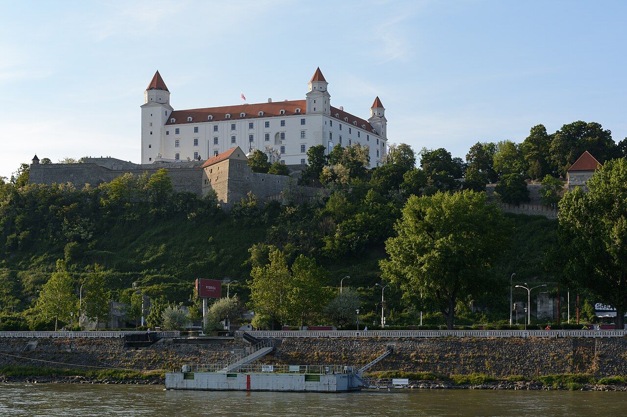 View from the Danube to Bratislava Castle (in Slovak Bratislavský hrad), Bratislava, Slovakia