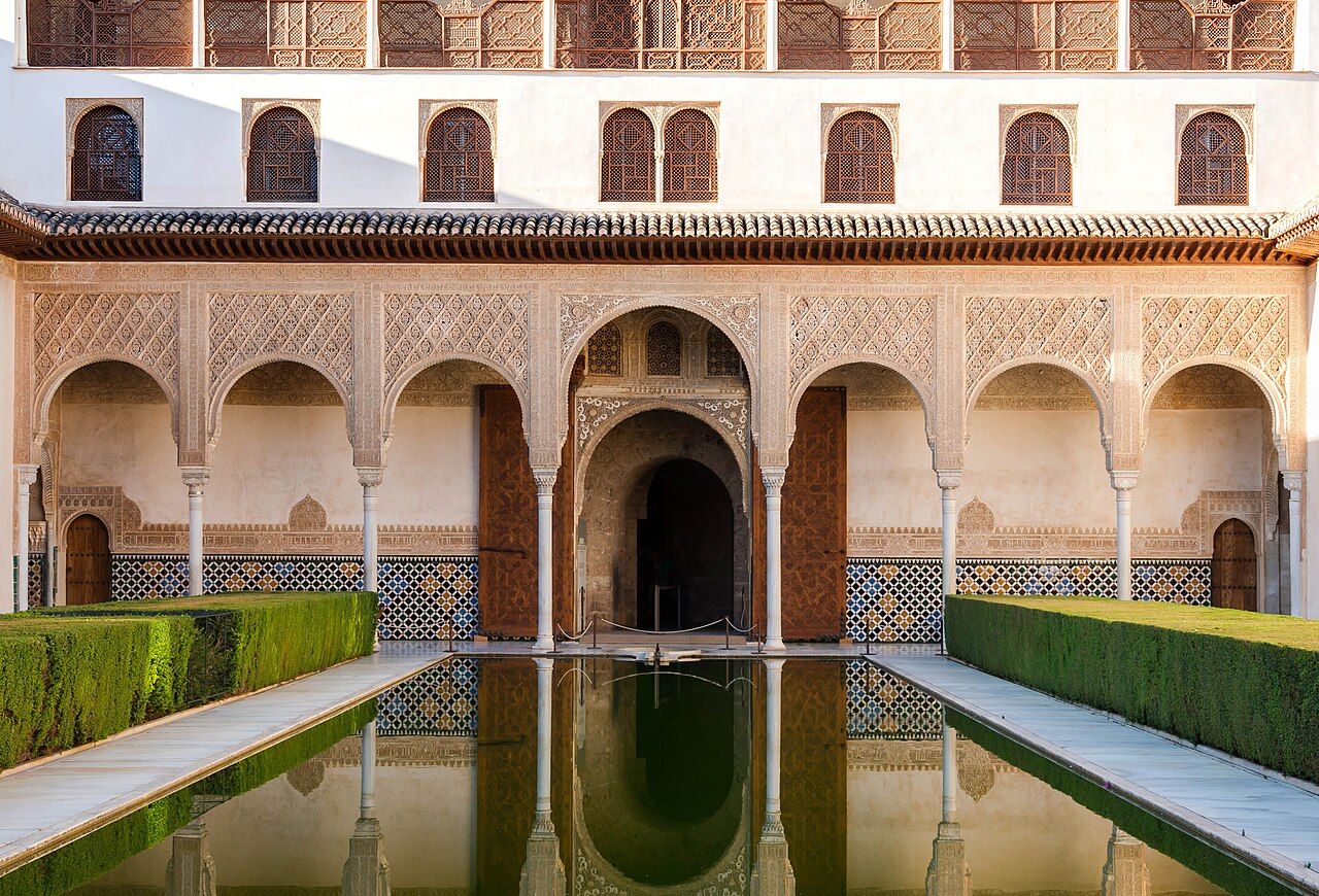 Patio de los Arrayanes (Court of the Myrtles), detail, Alhambra, Granada, Spain.