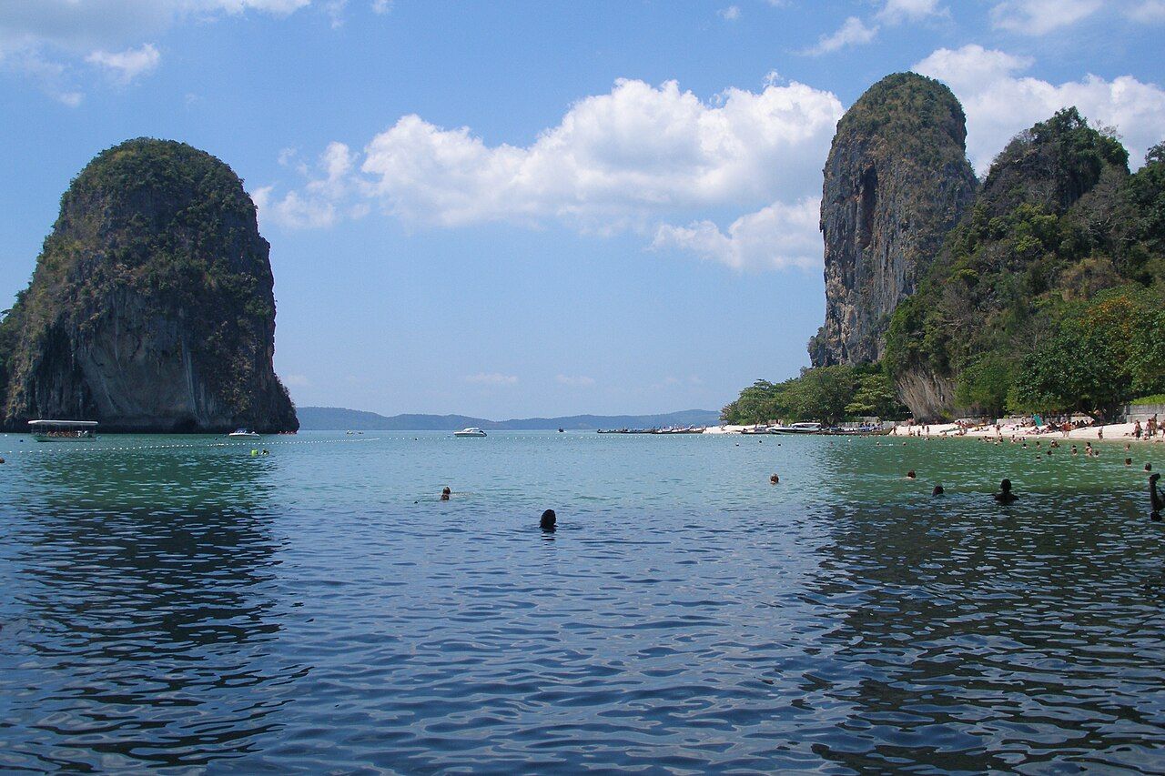 This beach is accessible only by boat due to high limestone cliffs cutting off mainland access. Rai Leh. Limestone rocks