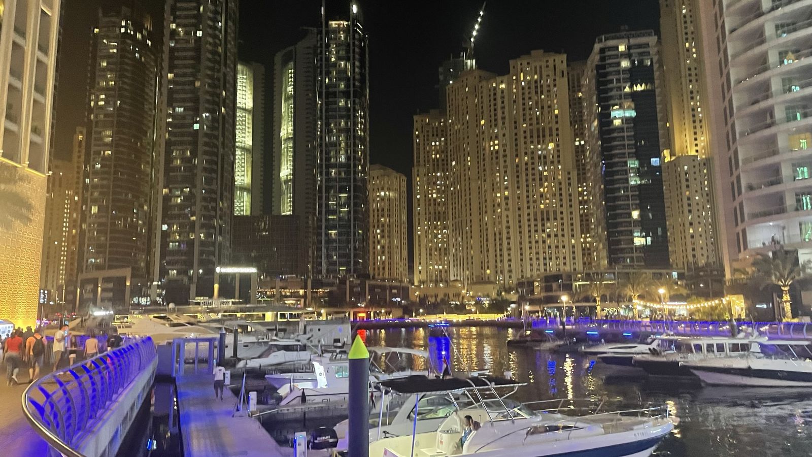 Dubai Marina at night, photographed by Si and Beth